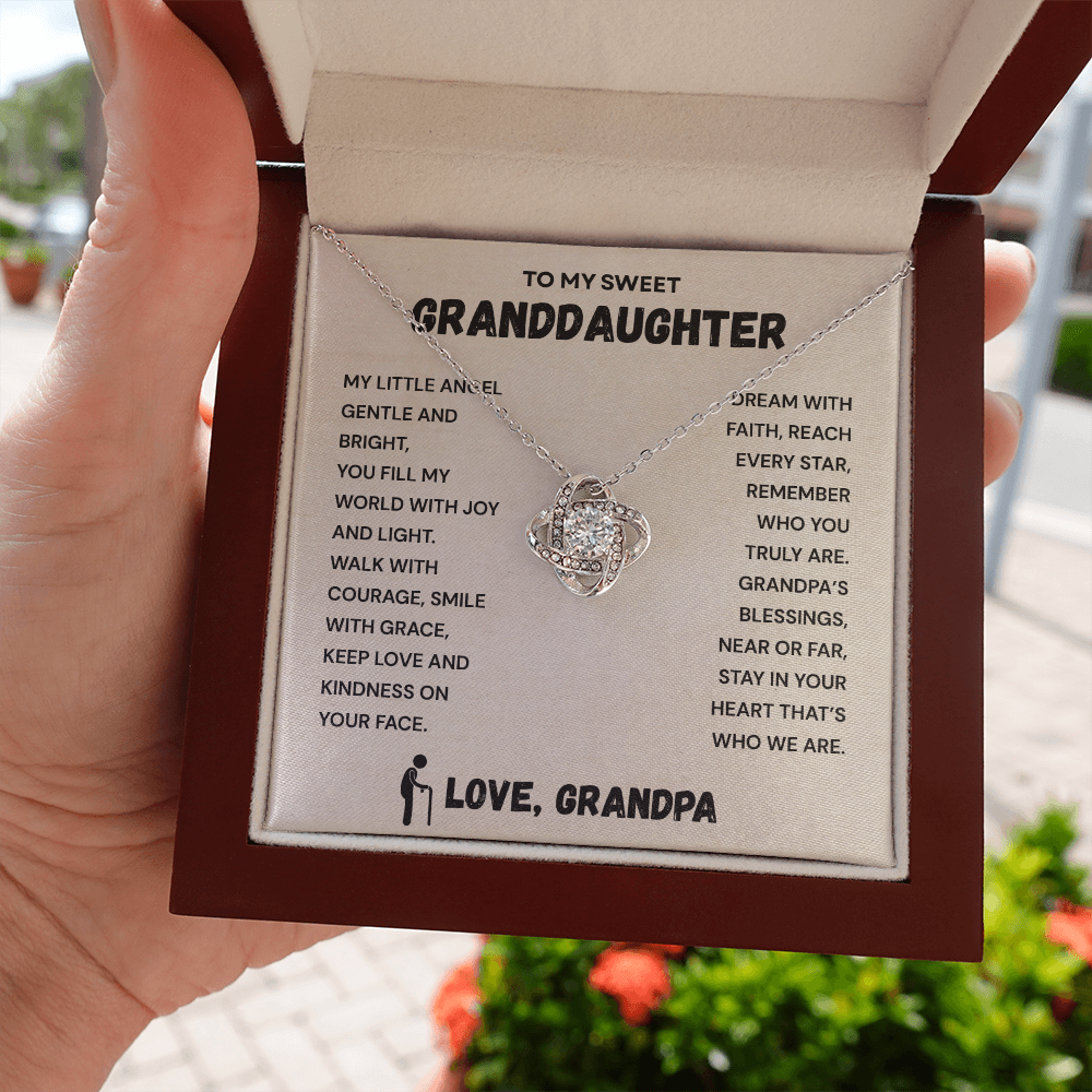 To My Granddaughter – Love Knot Necklace from Grandpa | Meaningful Gift for Granddaughter | Unbreakable Bond Jewelry with Gift Message Card