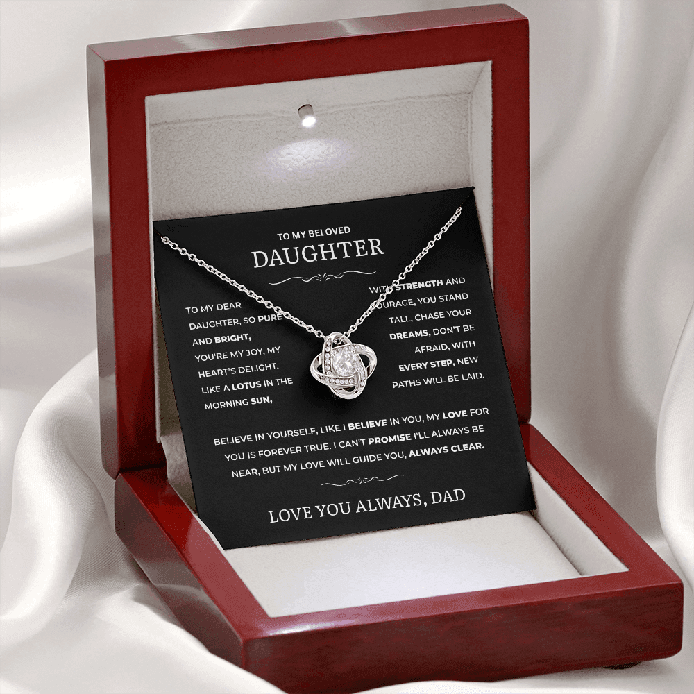 Love Knot Necklace for Daughter – Elegant CZ Pendant – Perfect Gift for Daddy’s Little Girl – Symbol of Unbreakable Bond