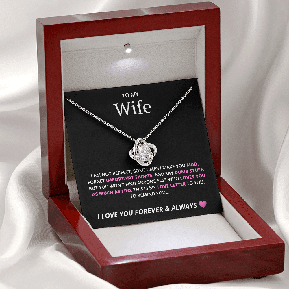 Love Knot Necklace with Cubic Zirconia & Crystal Heart Pendant – Elegant Gift for Wife