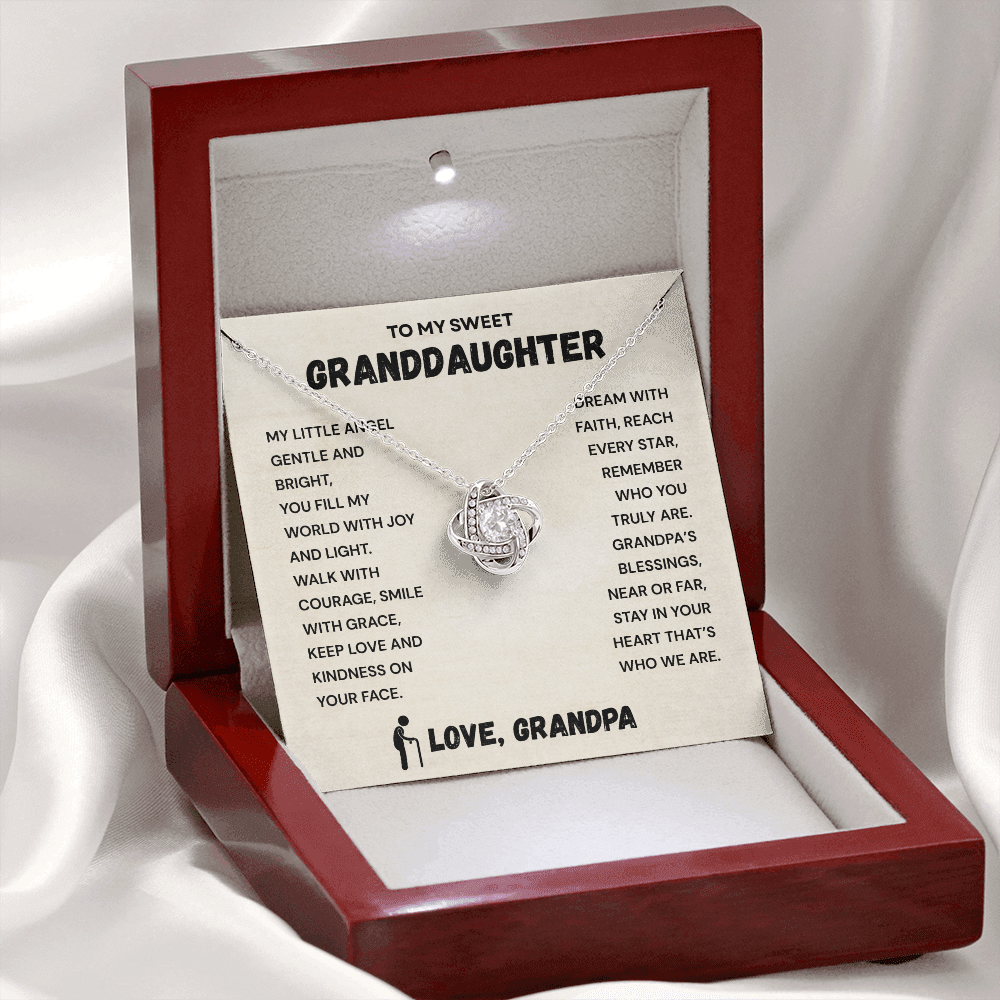 To My Granddaughter – Love Knot Necklace from Grandpa | Meaningful Gift for Granddaughter | Unbreakable Bond Jewelry with Gift Message Card