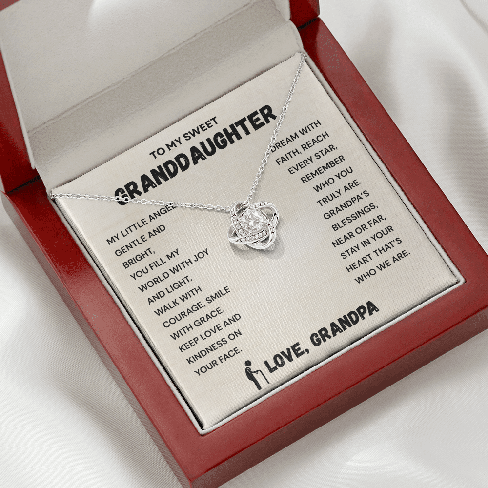 To My Granddaughter – Love Knot Necklace from Grandpa | Meaningful Gift for Granddaughter | Unbreakable Bond Jewelry with Gift Message Card