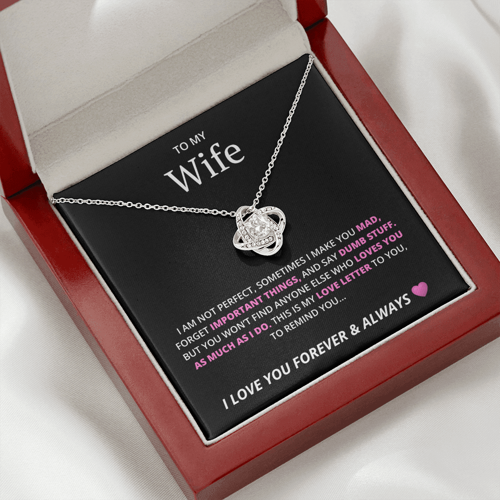 Love Knot Necklace with Cubic Zirconia & Crystal Heart Pendant – Elegant Gift for Wife