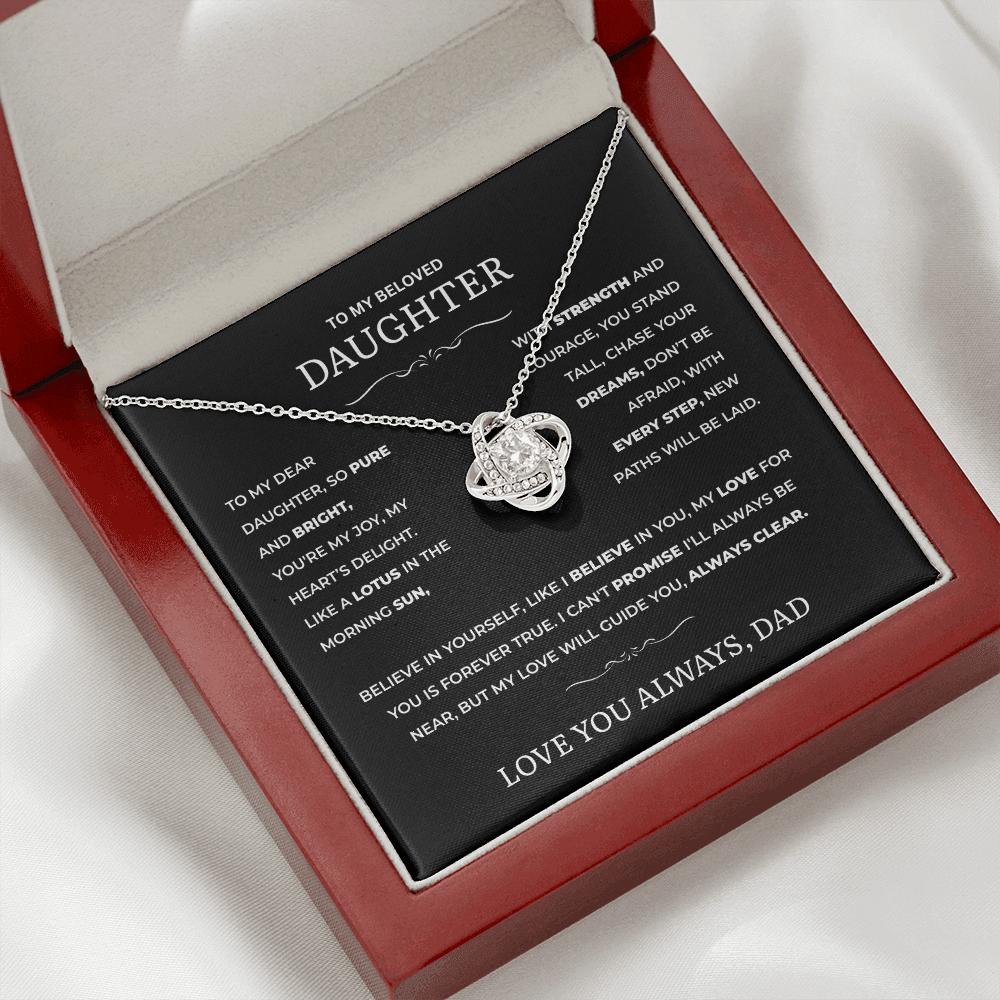 Love Knot Necklace for Daughter – Elegant CZ Pendant – Perfect Gift for Daddy’s Little Girl – Symbol of Unbreakable Bond