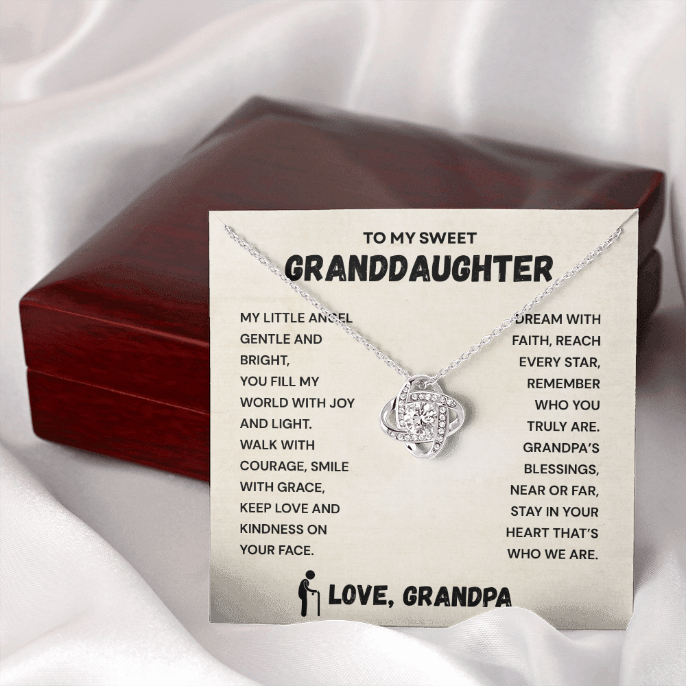To My Granddaughter – Love Knot Necklace from Grandpa | Meaningful Gift for Granddaughter | Unbreakable Bond Jewelry with Gift Message Card