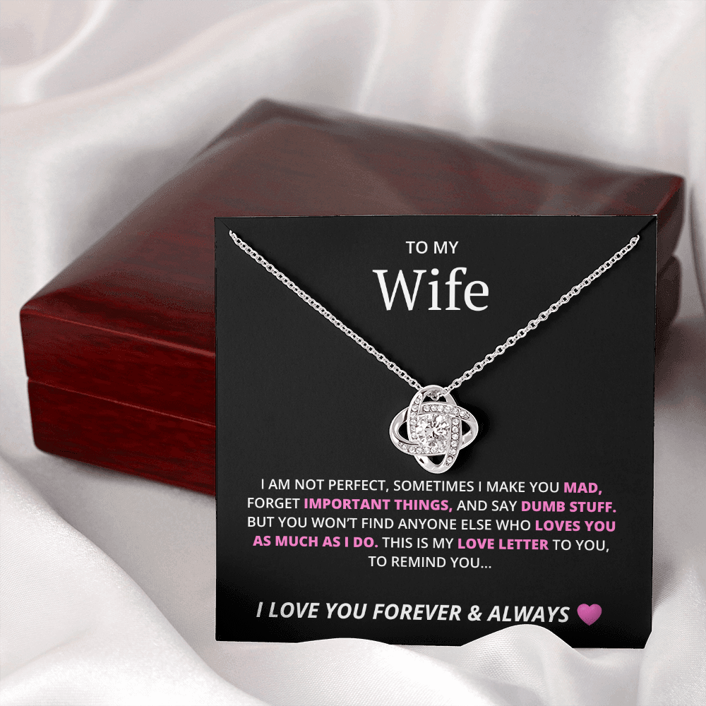 Love Knot Necklace with Cubic Zirconia & Crystal Heart Pendant – Elegant Gift for Wife