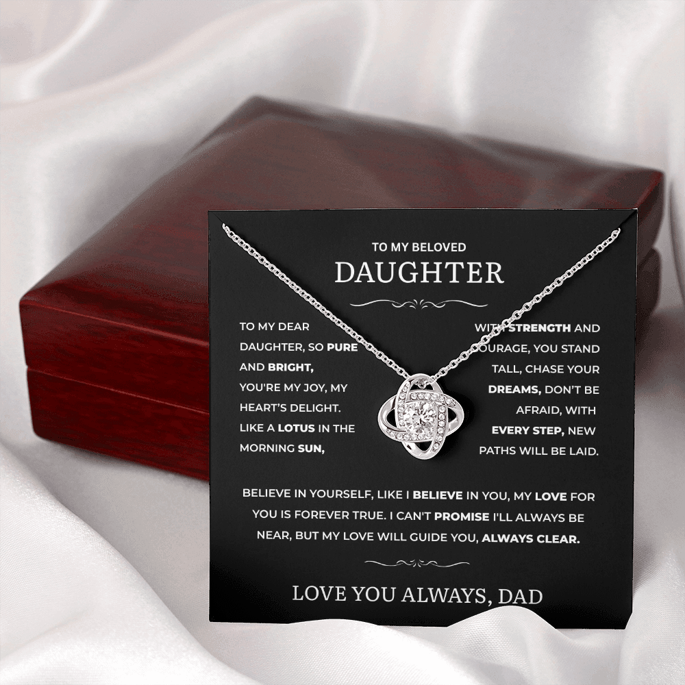 Love Knot Necklace for Daughter – Elegant CZ Pendant – Perfect Gift for Daddy’s Little Girl – Symbol of Unbreakable Bond