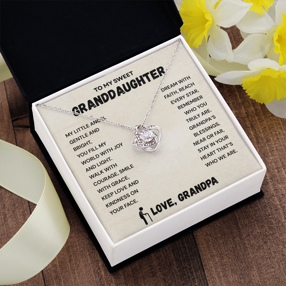 To My Granddaughter – Love Knot Necklace from Grandpa | Meaningful Gift for Granddaughter | Unbreakable Bond Jewelry with Gift Message Card