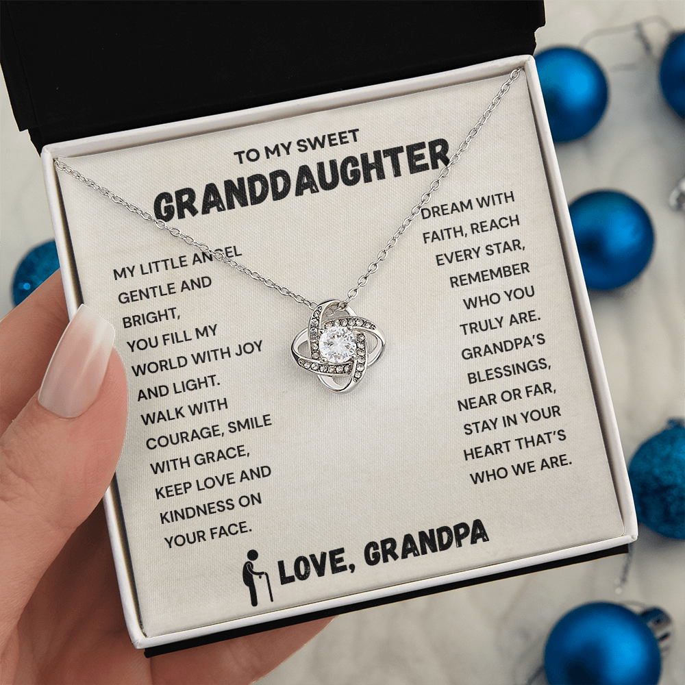 To My Granddaughter – Love Knot Necklace from Grandpa | Meaningful Gift for Granddaughter | Unbreakable Bond Jewelry with Gift Message Card