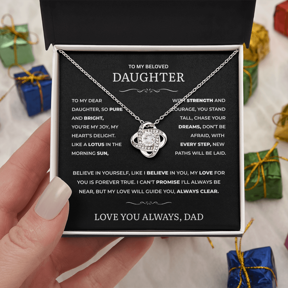 Love Knot Necklace for Daughter – Elegant CZ Pendant – Perfect Gift for Daddy’s Little Girl – Symbol of Unbreakable Bond