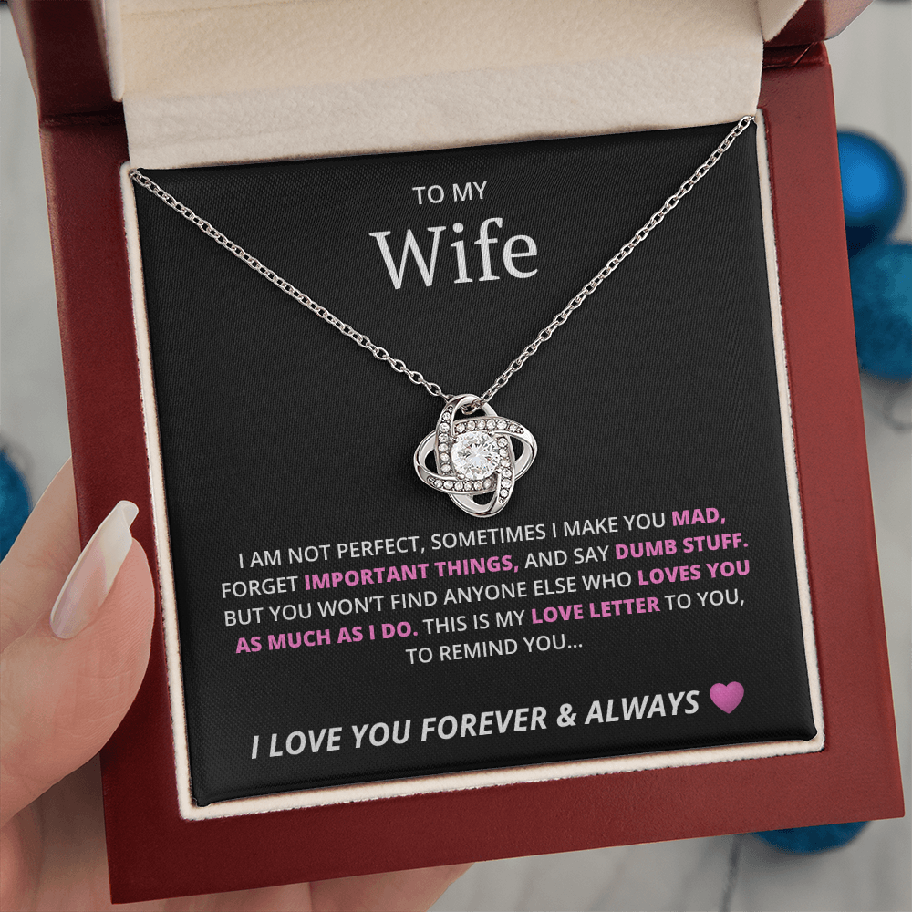 Love Knot Necklace with Cubic Zirconia & Crystal Heart Pendant – Elegant Gift for Wife