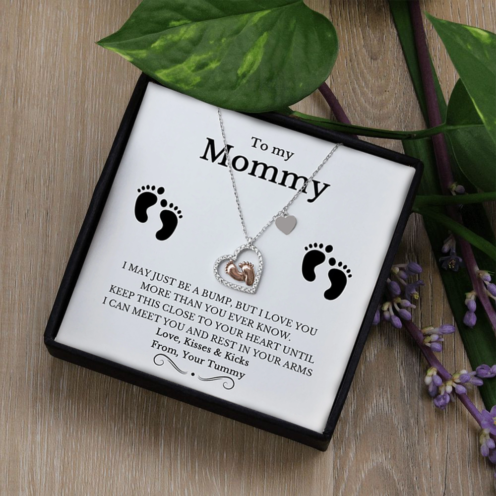 To My Mommy - Baby Feet Heart Pendant Necklace Gift Set