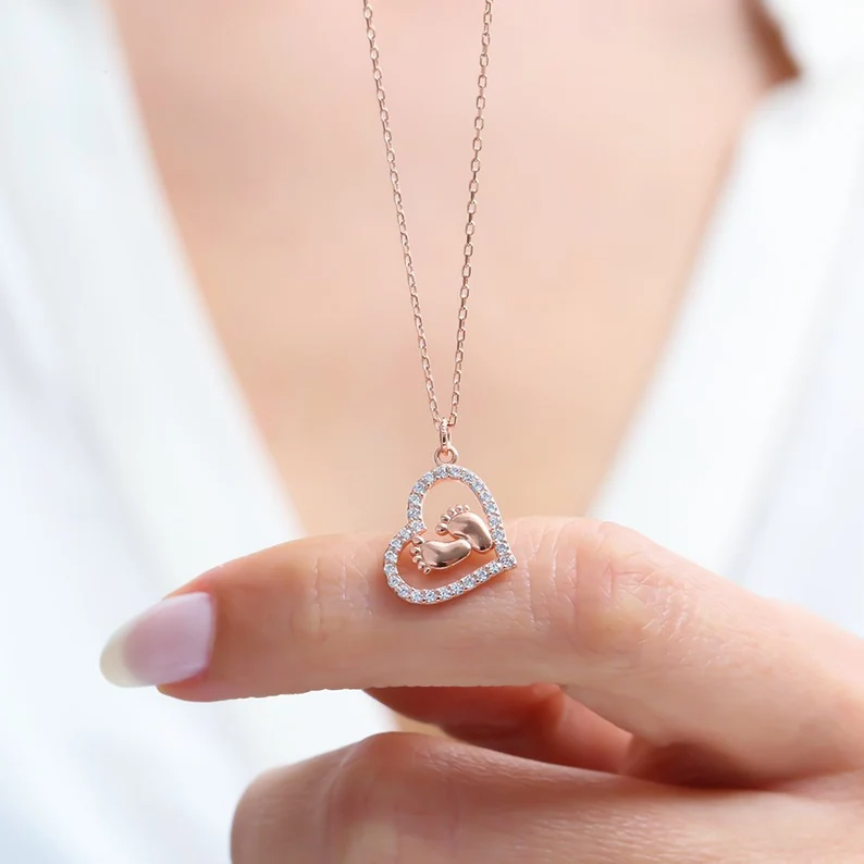 To My Mommy - Baby Feet Heart Pendant Necklace Gift Set