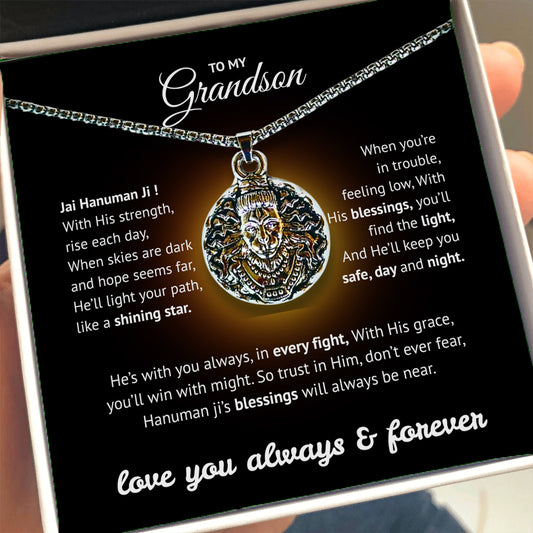 Sterling Silver Hanuman Pendant for Grandson - Spiritual Protection & Strength Necklace