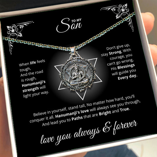 Sterling Silver Hanuman Pendant Necklace for Son - Strength & Protection Gift from Mom & Dad
