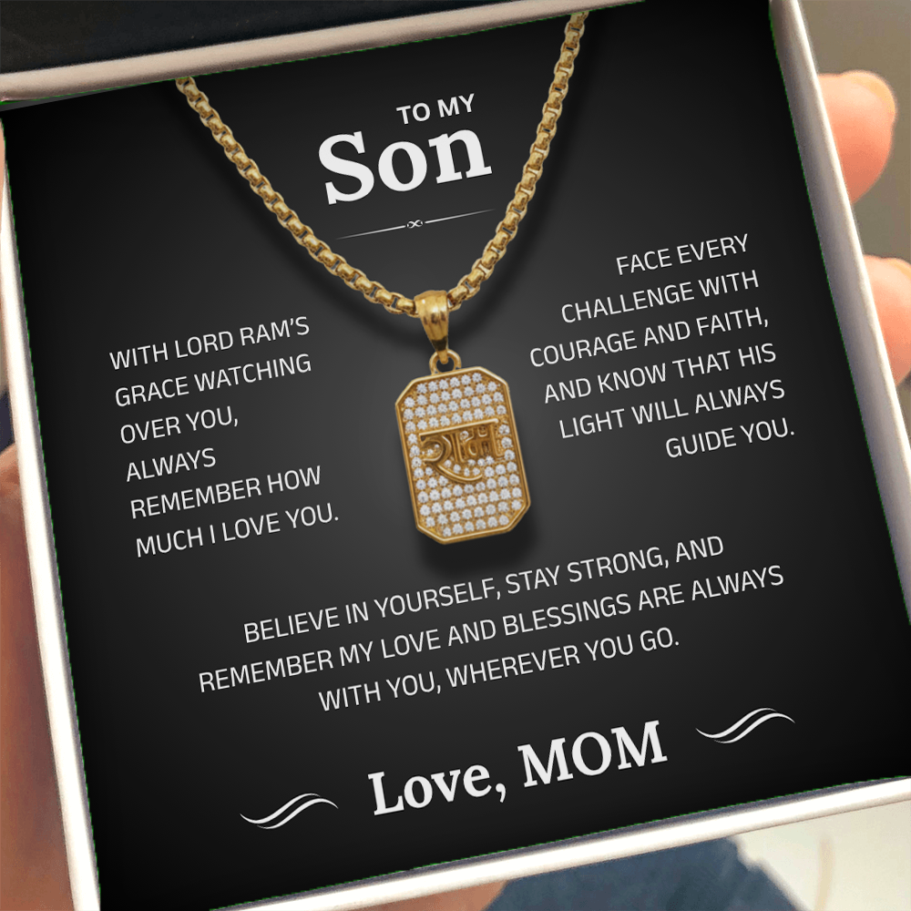 To My Son – Lord Ram Pendant Necklace | Ram Amulet for Courage, Strength & Blessing | Gift from Mom | Spiritual Protection Jewelry