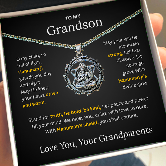 Hanuman Pendant Necklace for Grandson – Spiritual Protection Chain Gift | Lord Hanuman Necklace for Boys