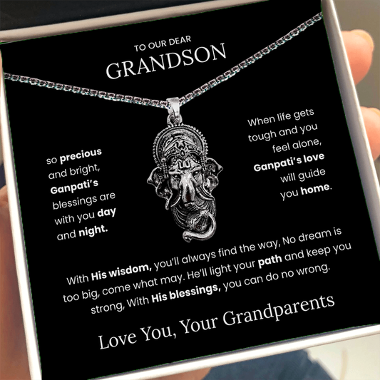 Sterling Silver Ganpati Pendant Necklace for Grandson – Divine Blessings, Protection & Spiritual Guidance from Grandparents