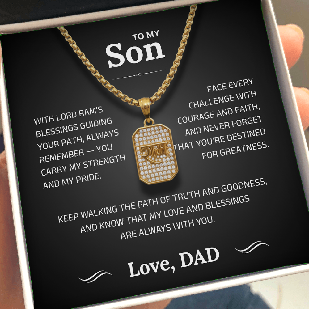 To My Son – Lord Ram Pendant Necklace | Ram Amulet for Courage, Strength & Blessing | Gift from Mom | Spiritual Protection Jewelry