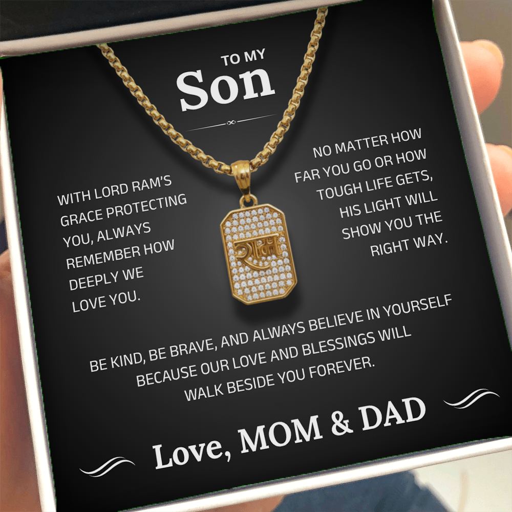 To My Son – Lord Ram Pendant Necklace | Ram Amulet for Courage, Strength & Blessing | Gift from Mom | Spiritual Protection Jewelry