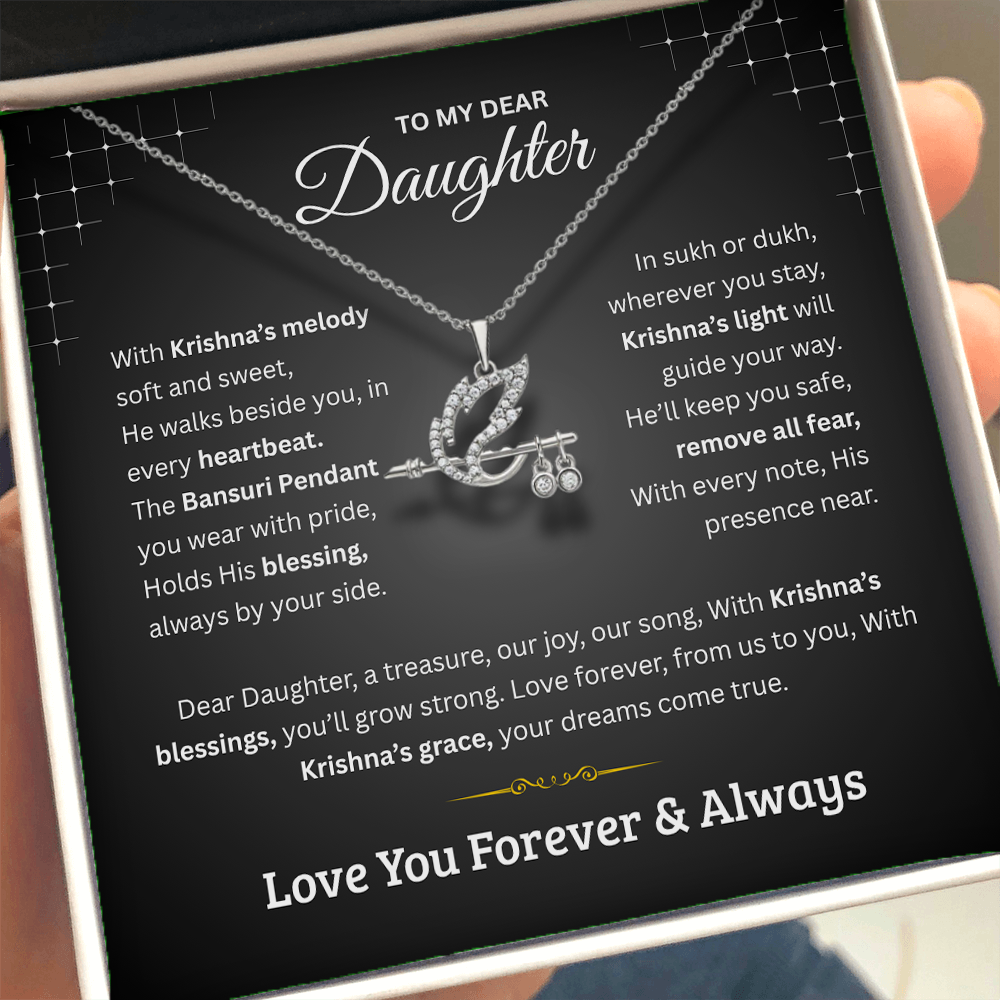 Divine Krishna Flute Necklace for Daughter – Spiritual Jewelry Gift from Parents