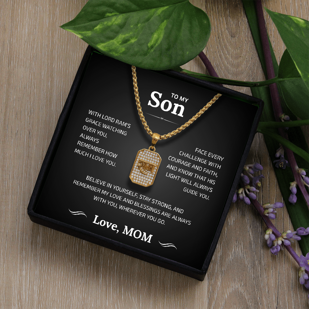 To My Son – Lord Ram Pendant Necklace | Ram Amulet for Courage, Strength & Blessing | Gift from Mom | Spiritual Protection Jewelry