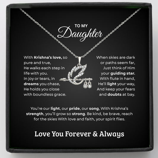 Shree Krishna Bansuri Pendant Necklace – Spiritual Jewelry Gift for Daughter from Dad & Mom