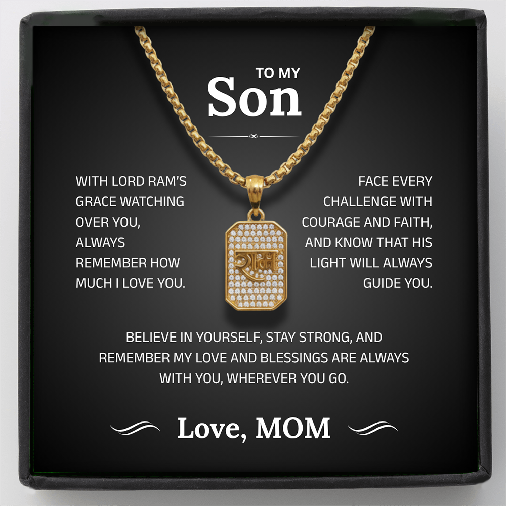 To My Son – Lord Ram Pendant Necklace | Ram Amulet for Courage, Strength & Blessing | Gift from Mom | Spiritual Protection Jewelry