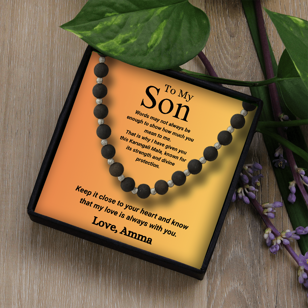 Silver Plated Eternal Karungali Mala - Natural Ebony Wood (Govt. Certified) For Son
