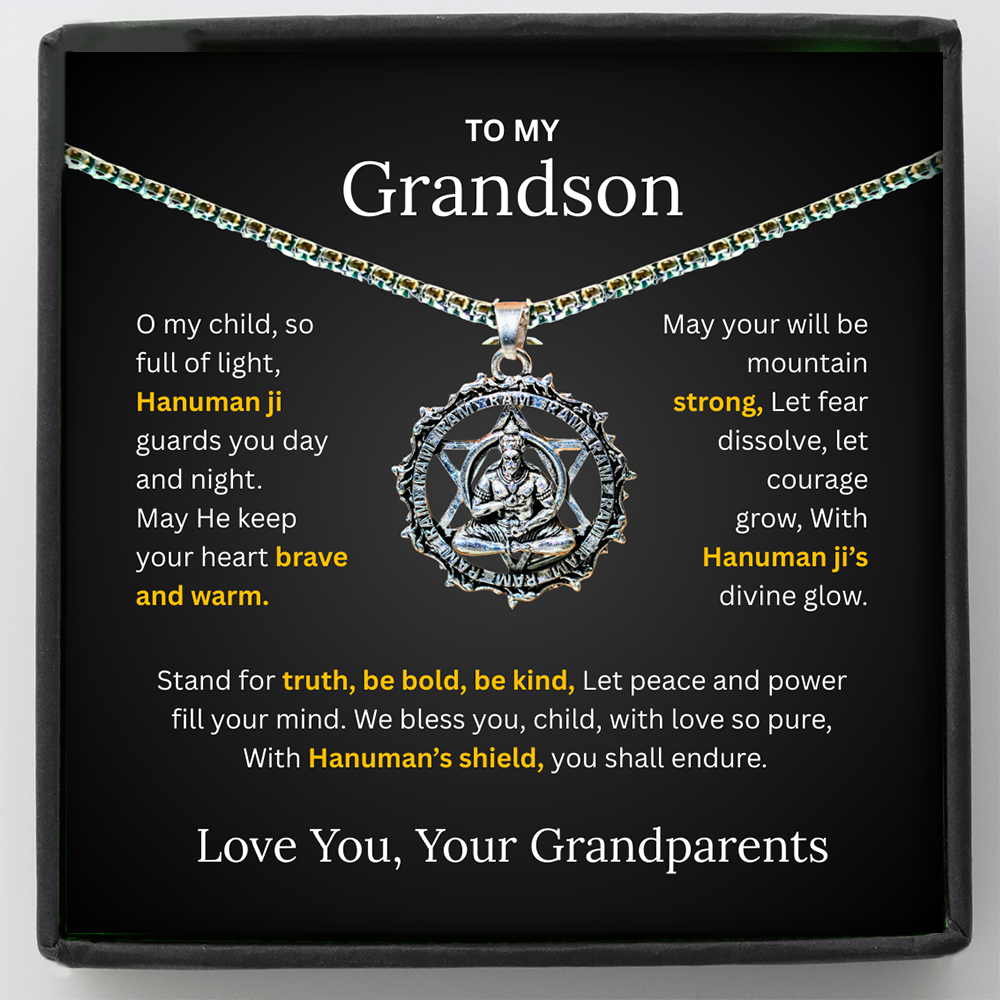 Hanuman Pendant Necklace for Grandson – Spiritual Protection Chain Gift | Lord Hanuman Necklace for Boys