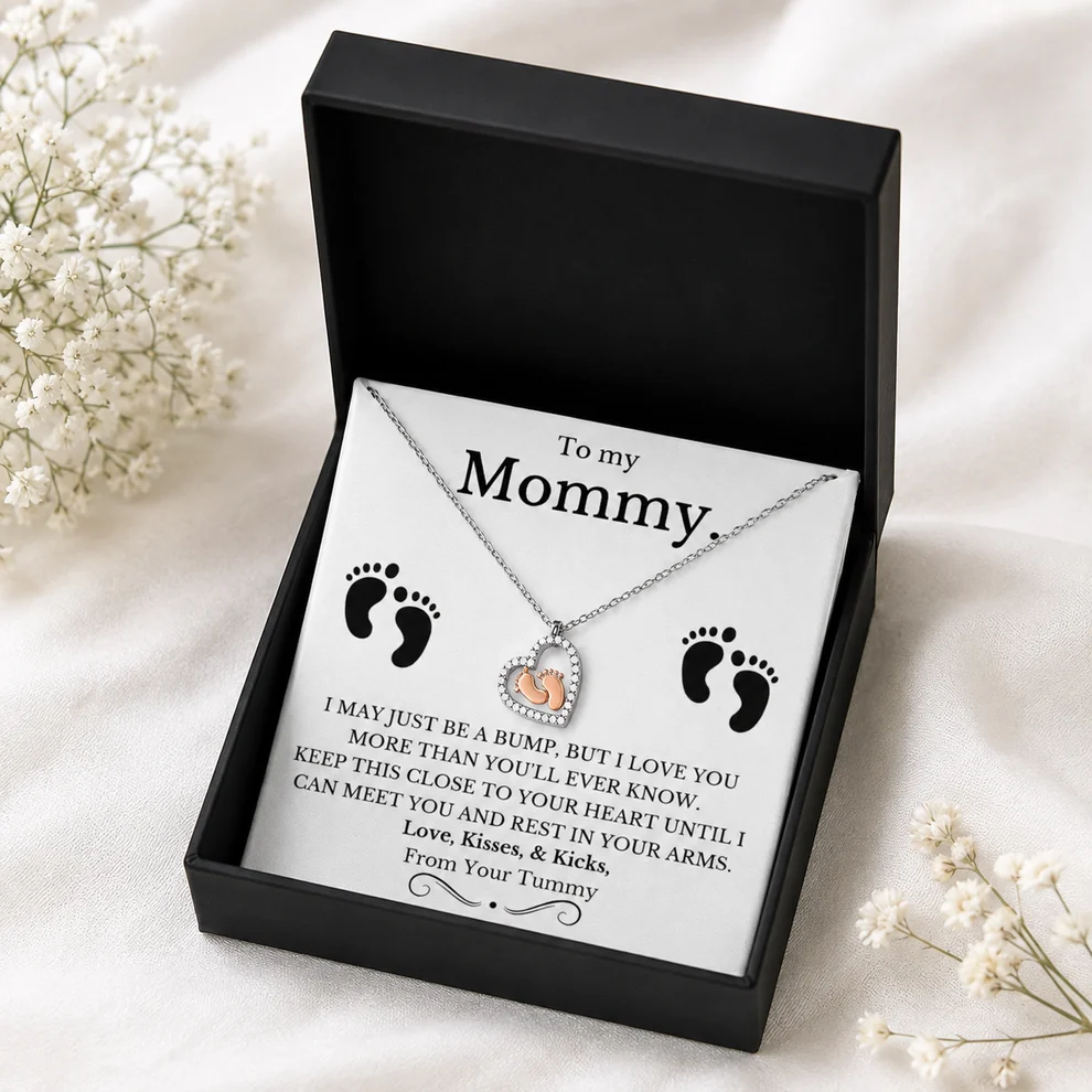 To My Wife, Our Little Miracle – Baby Feet Heart Necklace