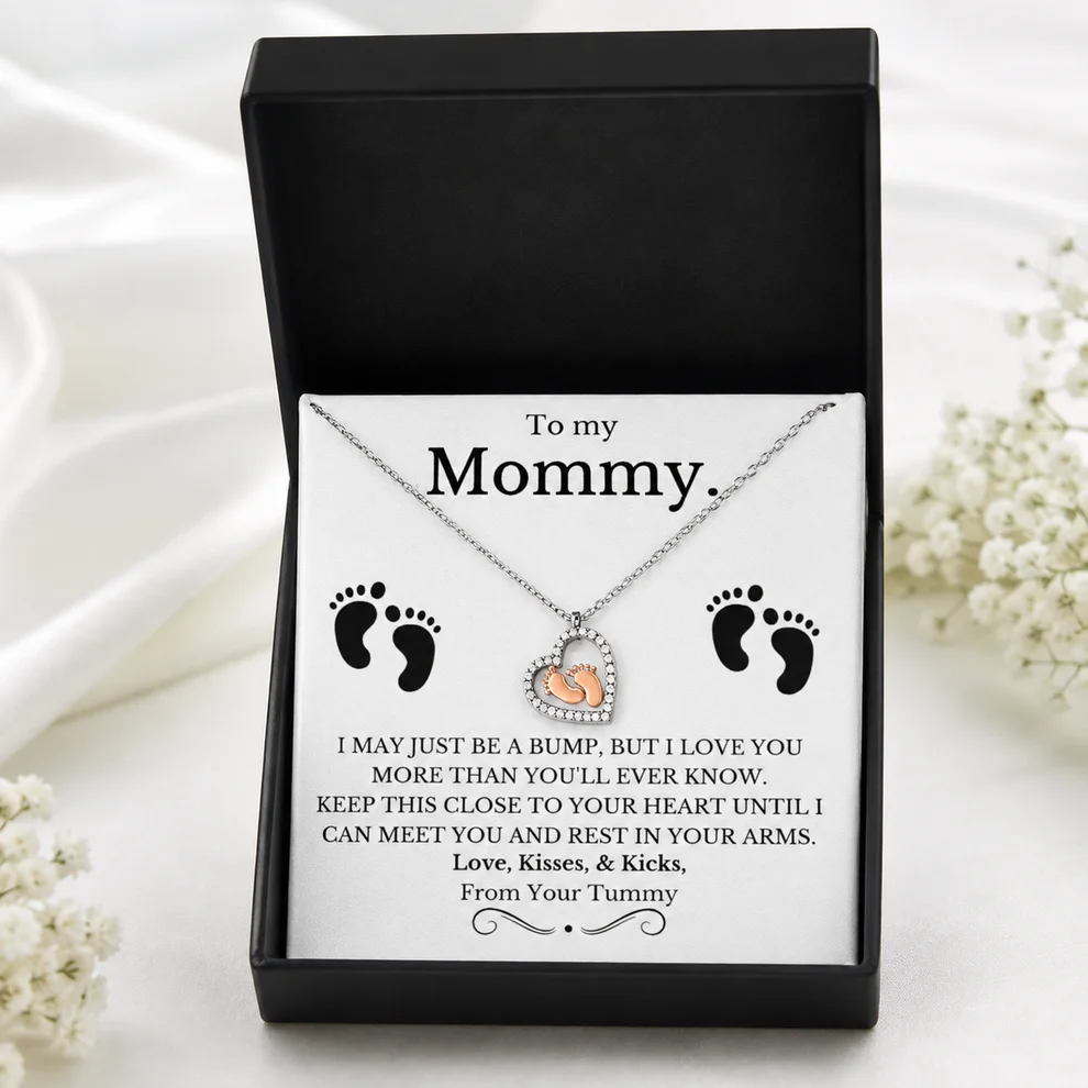 To My Wife, Our Little Miracle – Baby Feet Heart Necklace