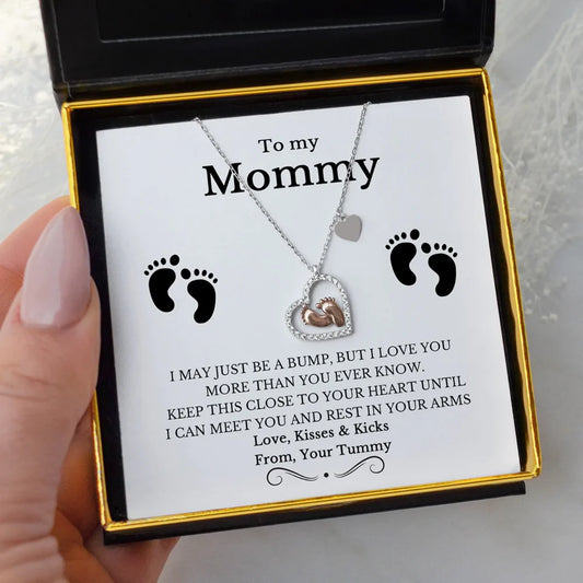 To My Mommy - Baby Feet Heart Pendant Necklace Gift Set
