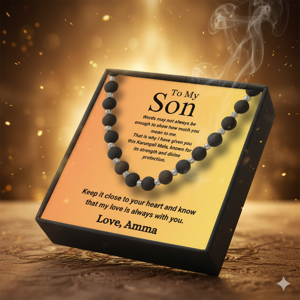 Silver Plated Eternal Karungali Mala - Natural Ebony Wood (Govt. Certified) For Son