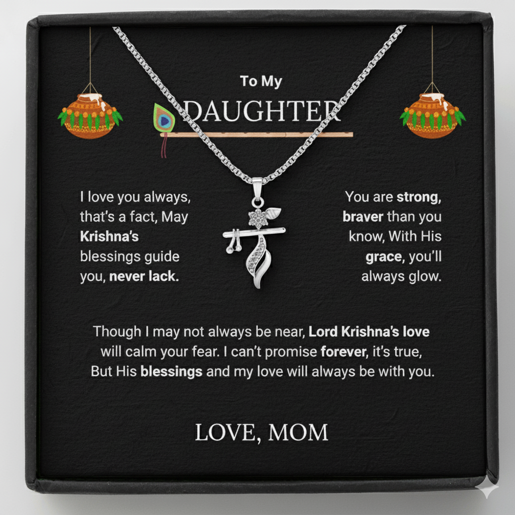 Shri Krishna Blessings Flute Pendant - Divine Gift from Mom to Daughter