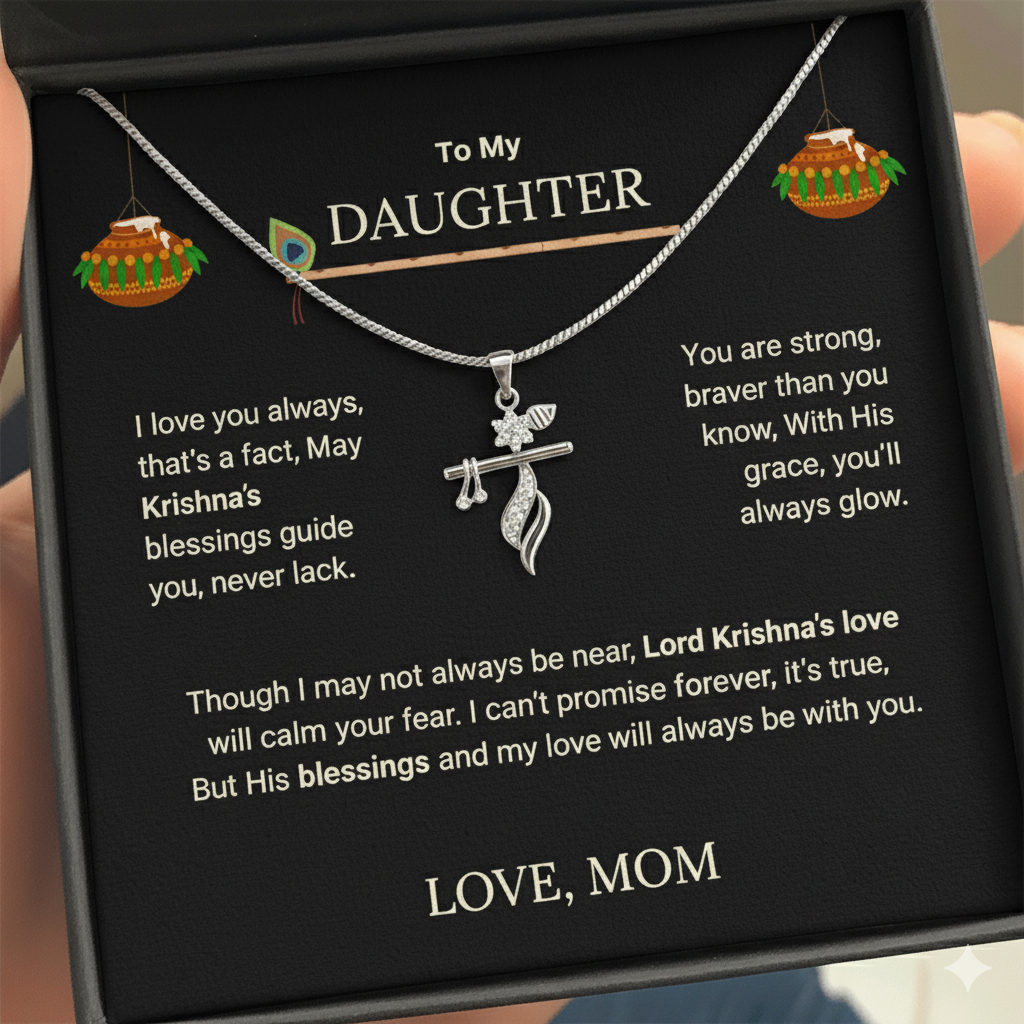 Shri Krishna Blessings Flute Pendant - Divine Gift from Mom to Daughter