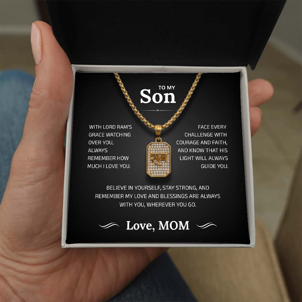 To My Son – Lord Ram Pendant Necklace | Ram Amulet for Courage, Strength & Blessing | Gift from Mom | Spiritual Protection Jewelry