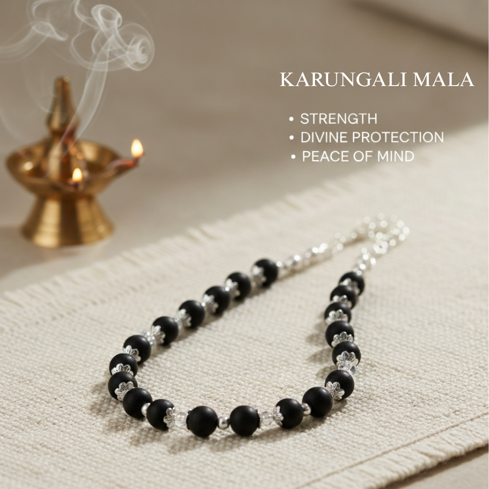 Silver Plated Eternal Karungali Mala - Natural Ebony Wood (Govt. Certified) For Son