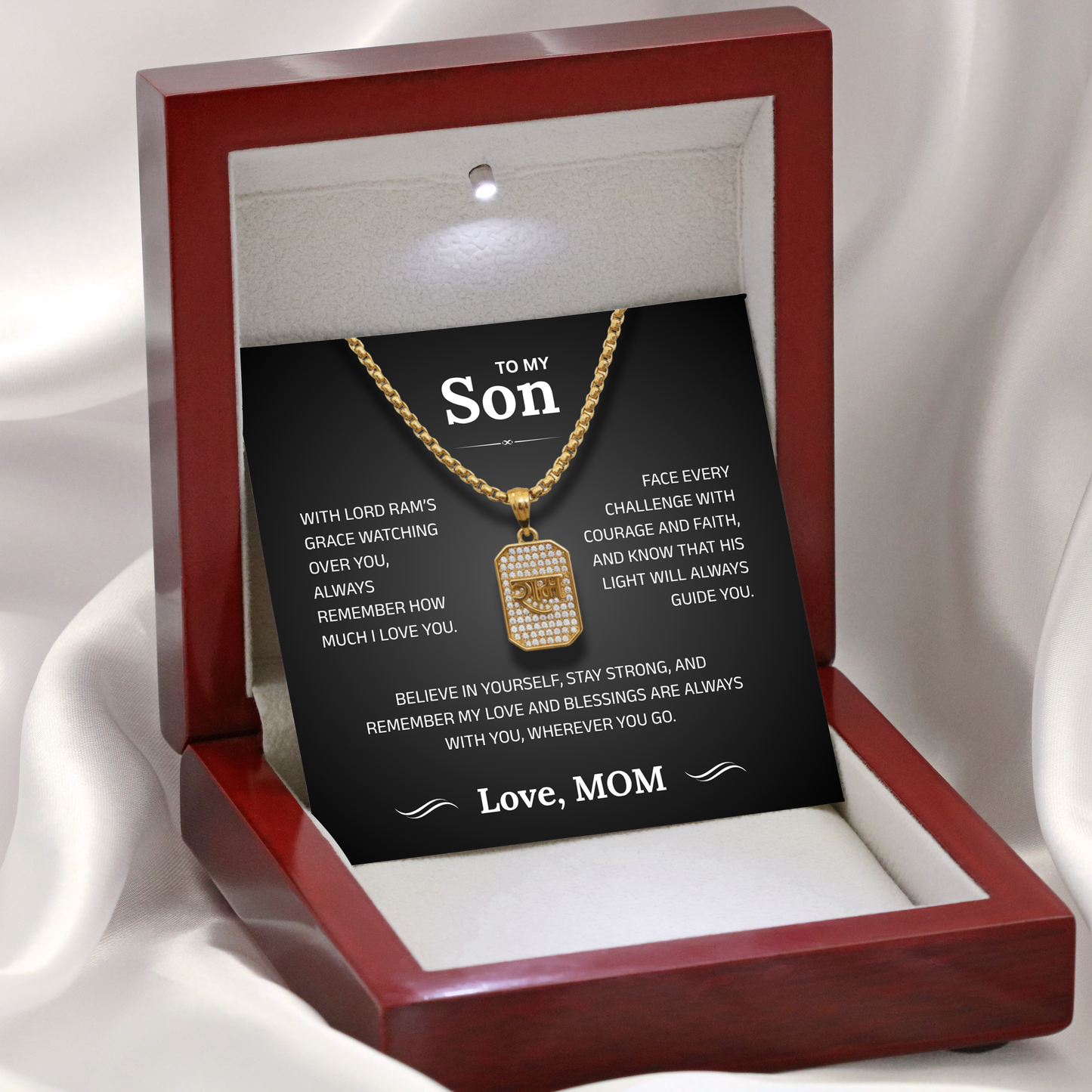 To My Son – Lord Ram Pendant Necklace | Ram Amulet for Courage, Strength & Blessing | Gift from Mom | Spiritual Protection Jewelry