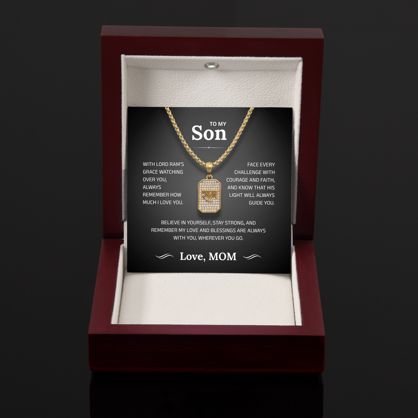 To My Son – Lord Ram Pendant Necklace | Ram Amulet for Courage, Strength & Blessing | Gift from Mom | Spiritual Protection Jewelry