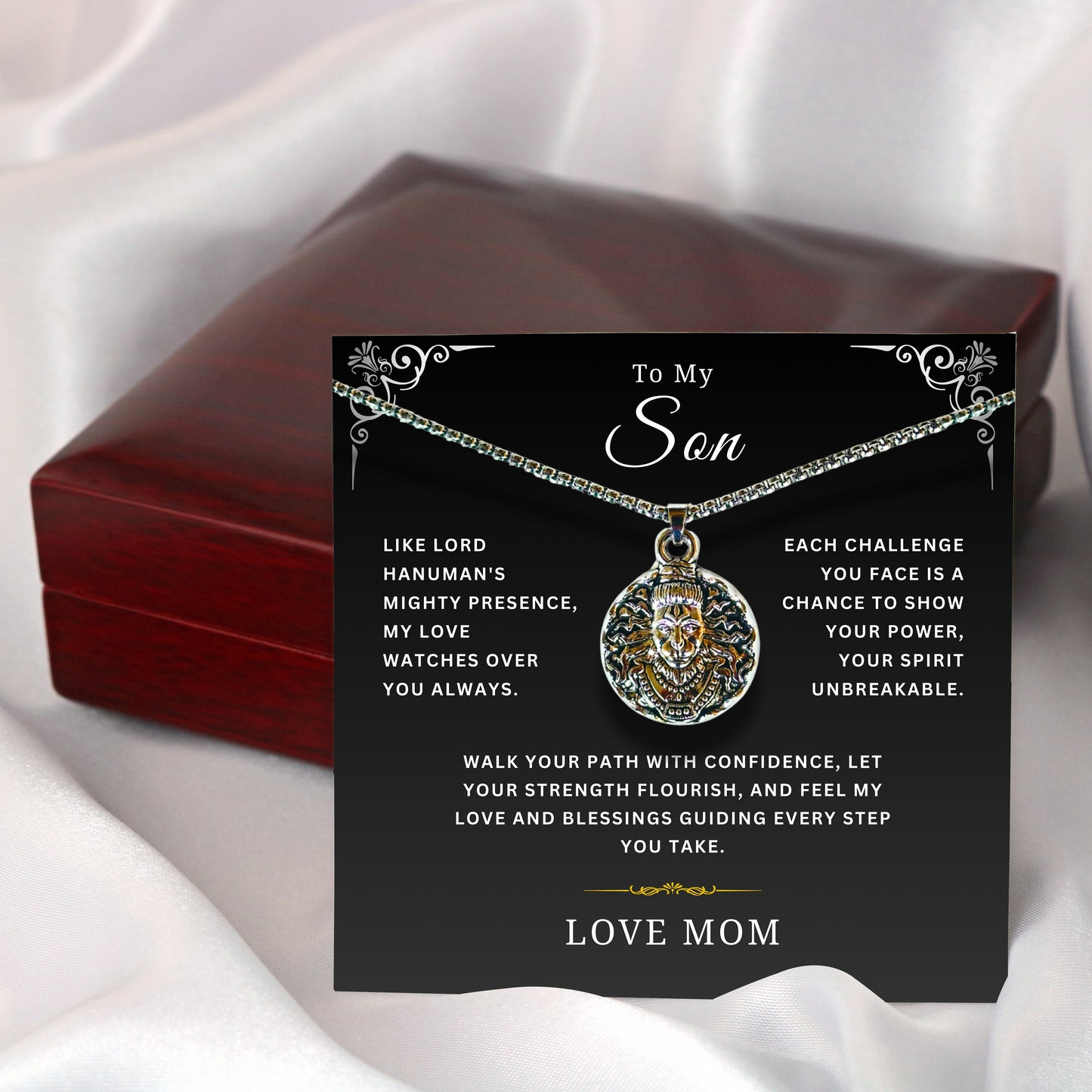 To My Son - Hanumanji Strength Silver Pendent