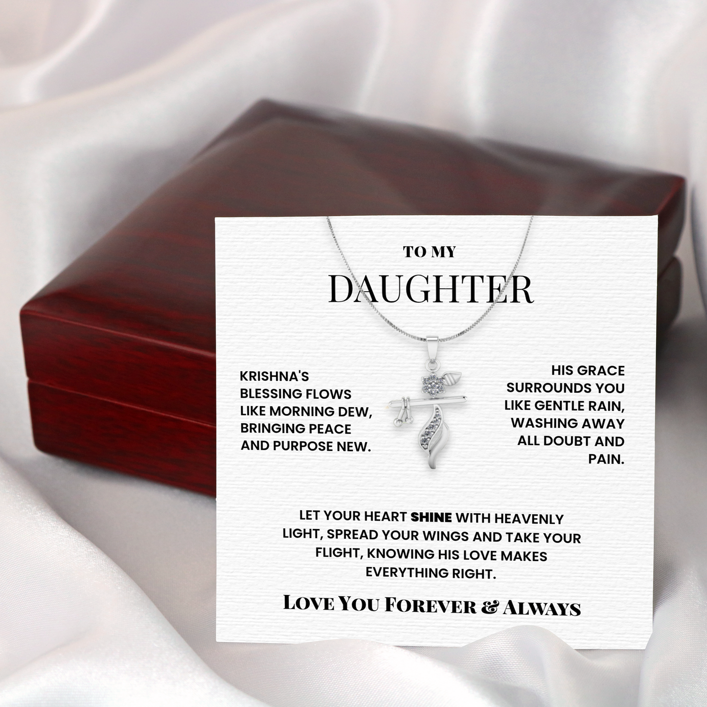 To Our Daughter – Shri Krishna Flute Pendant | Gift of Love, Protection & Blessings | Spiritual Jewelry from Parents