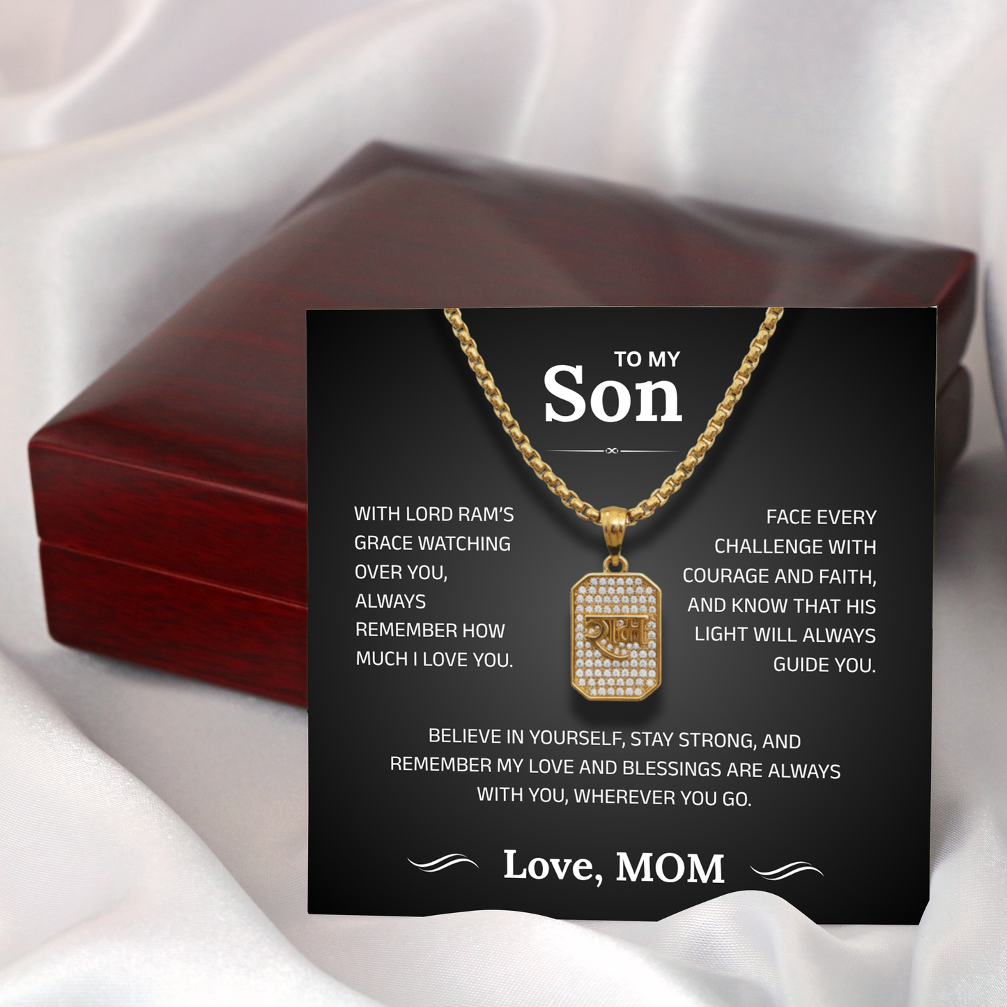 To My Son – Lord Ram Pendant Necklace | Ram Amulet for Courage, Strength & Blessing | Gift from Mom | Spiritual Protection Jewelry