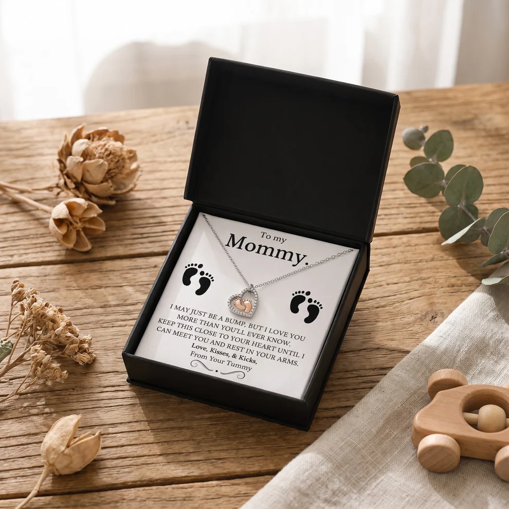 To My Wife, Our Little Miracle – Baby Feet Heart Necklace
