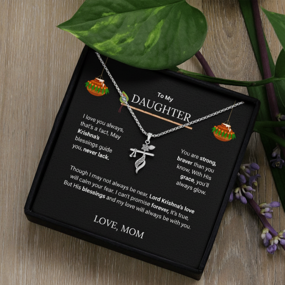 Shri Krishna Blessings Flute Pendant - Divine Gift from Mom to Daughter