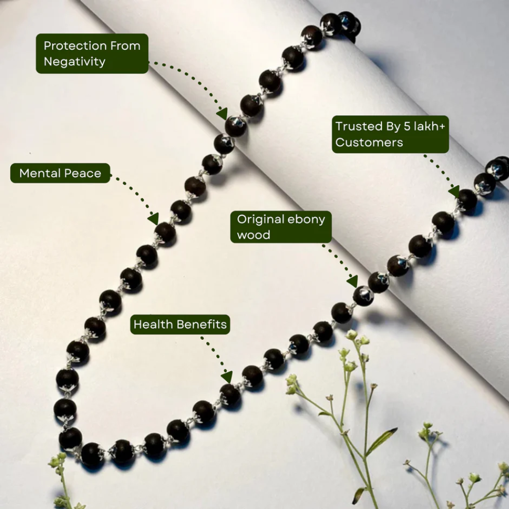 Silver Plated Eternal Karungali Mala - Natural Ebony Wood (Govt. Certified) For Son