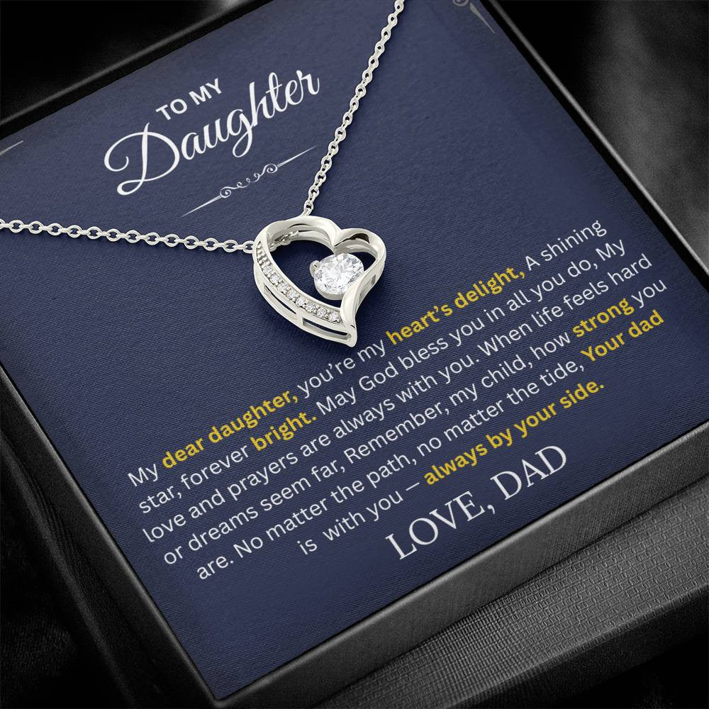 daughter necklace, forever love necklace, heart pendant, CZ stones, gift for daughter from dad