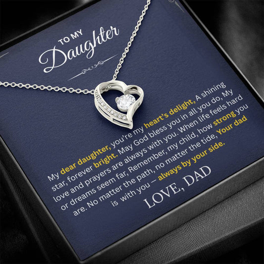 daughter necklace, forever love necklace, heart pendant, CZ stones, gift for daughter from dad