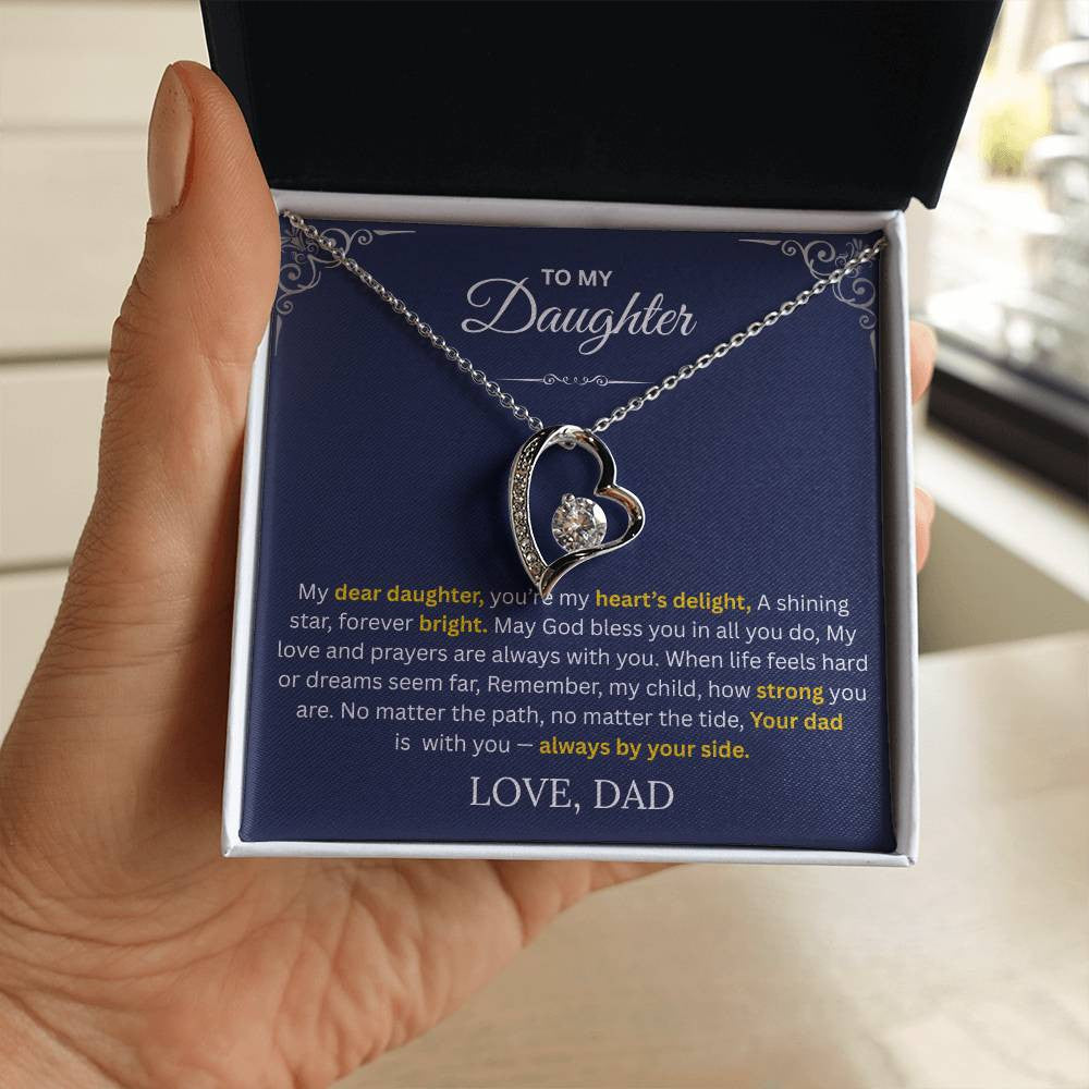 daughter necklace, forever love necklace, heart pendant, CZ stones, gift for daughter from dad