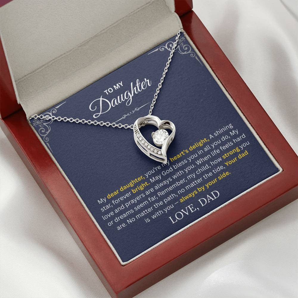 daughter necklace, forever love necklace, heart pendant, CZ stones, gift for daughter from dad
