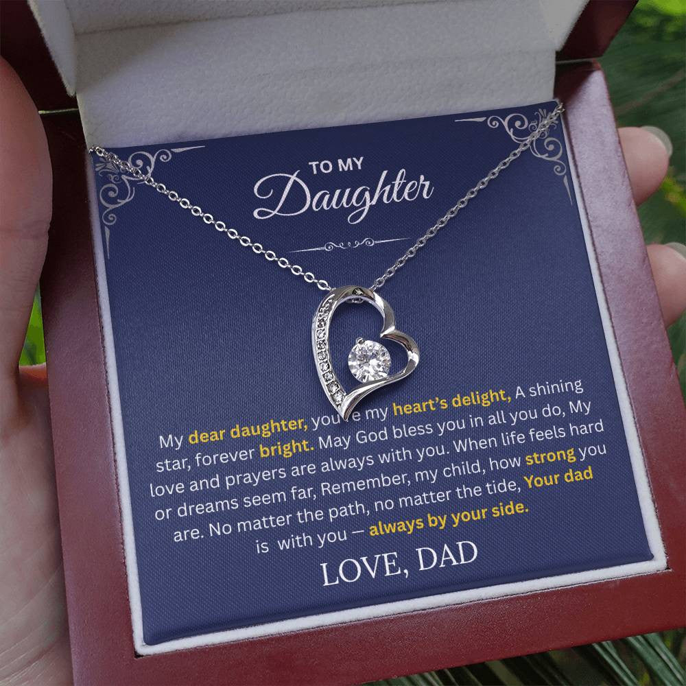 daughter necklace, forever love necklace, heart pendant, CZ stones, gift for daughter from dad